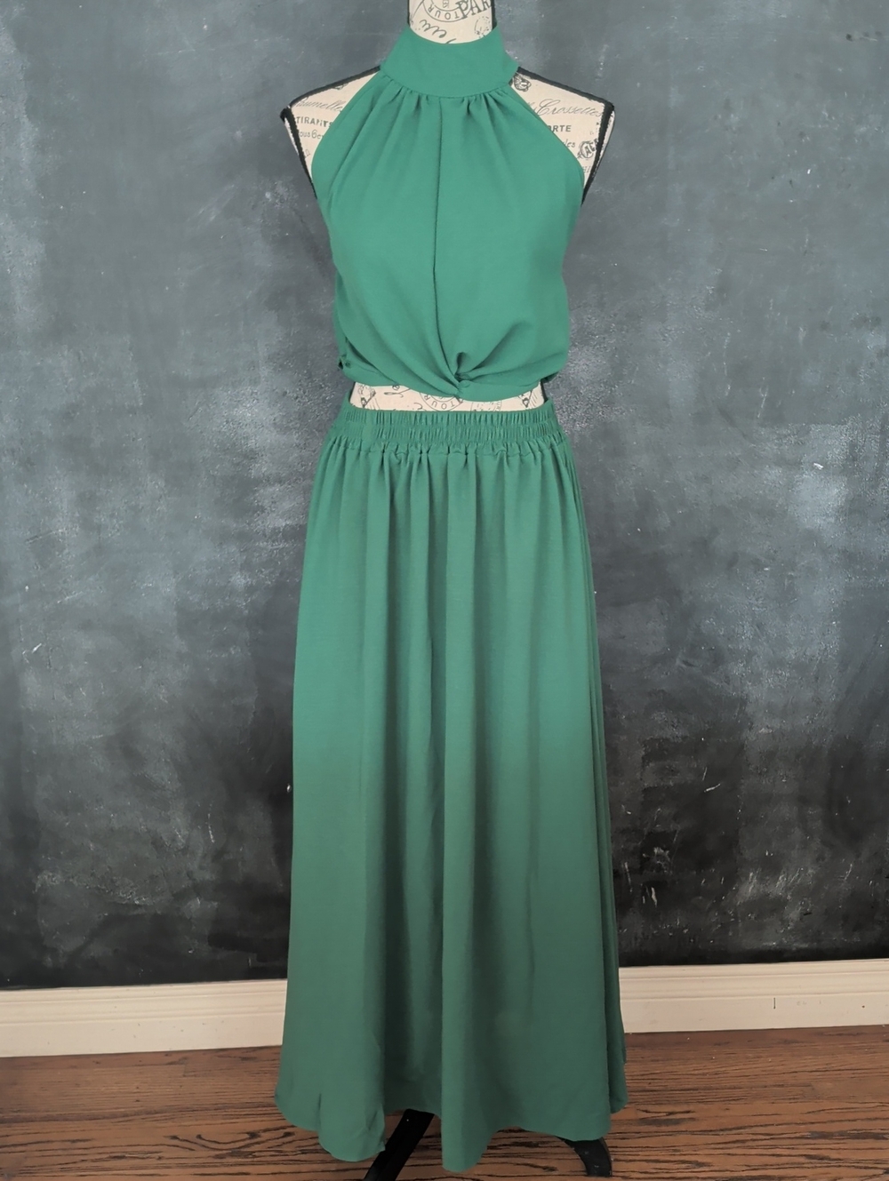 Green Halter And Maxi Skirt Two-Piece Set
